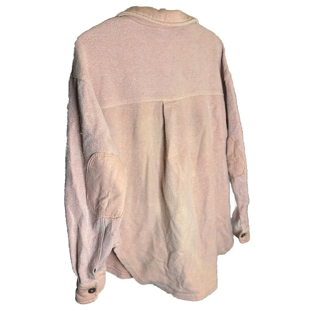 Black Tape‎ Button Up Womens Size P/L Beige Chambray Shacket Elbow Patches